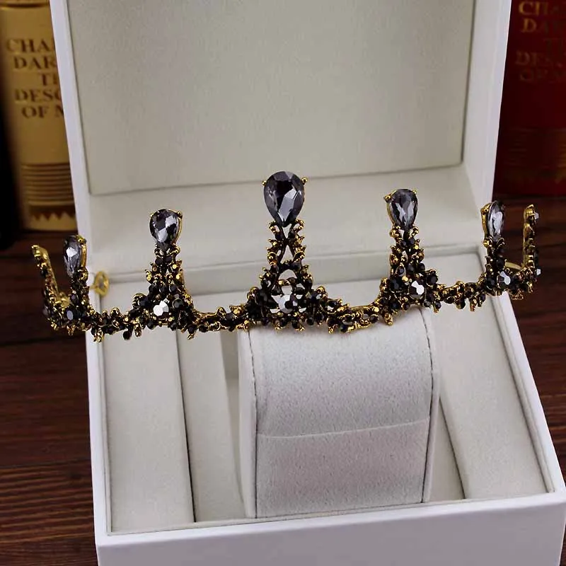 retro tiara Барокко Vinatge роскошные свадебные аксессуары для волос черный и серый кристалл Корона стразы день рождения Тиара повязка на голову для свадебной вечеринки - Окраска металла: retro tiara