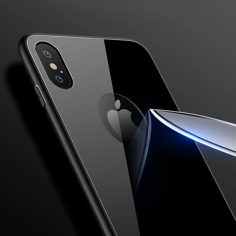 CHYI Glass case for iphone xs max Xr glass back cover Silicone frame Shock Proof open LOGO For 8 plus 7 6s Coque |