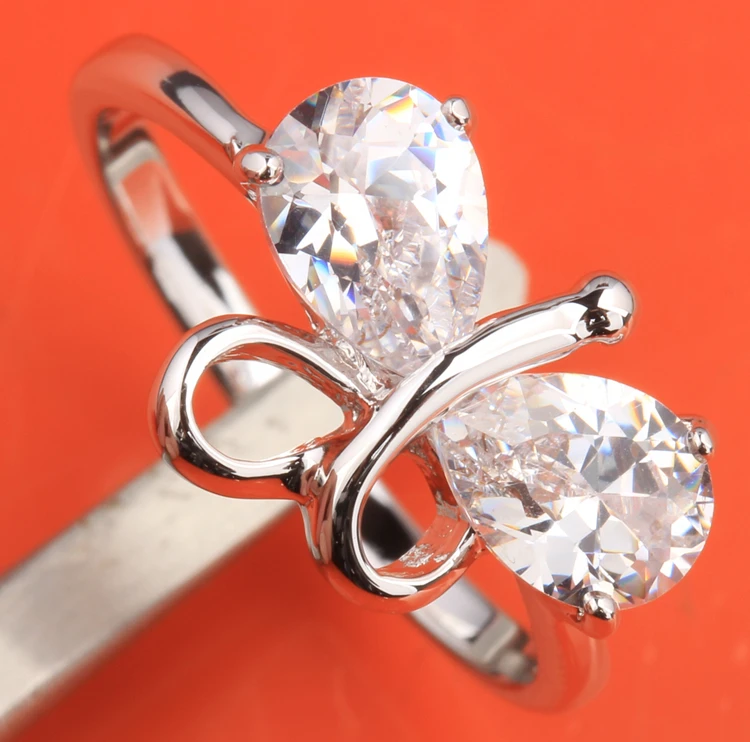 Кольцо с бабочкой и цирконом серебряное покрытие размеры 6 / 7 8/9 S1839|ring size|fashion jewelry