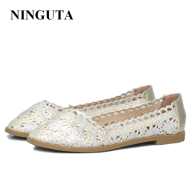 NINGUTA кружевные плоские туфли женские летние водонепроницаемые туфли|lace flat shoes|flat