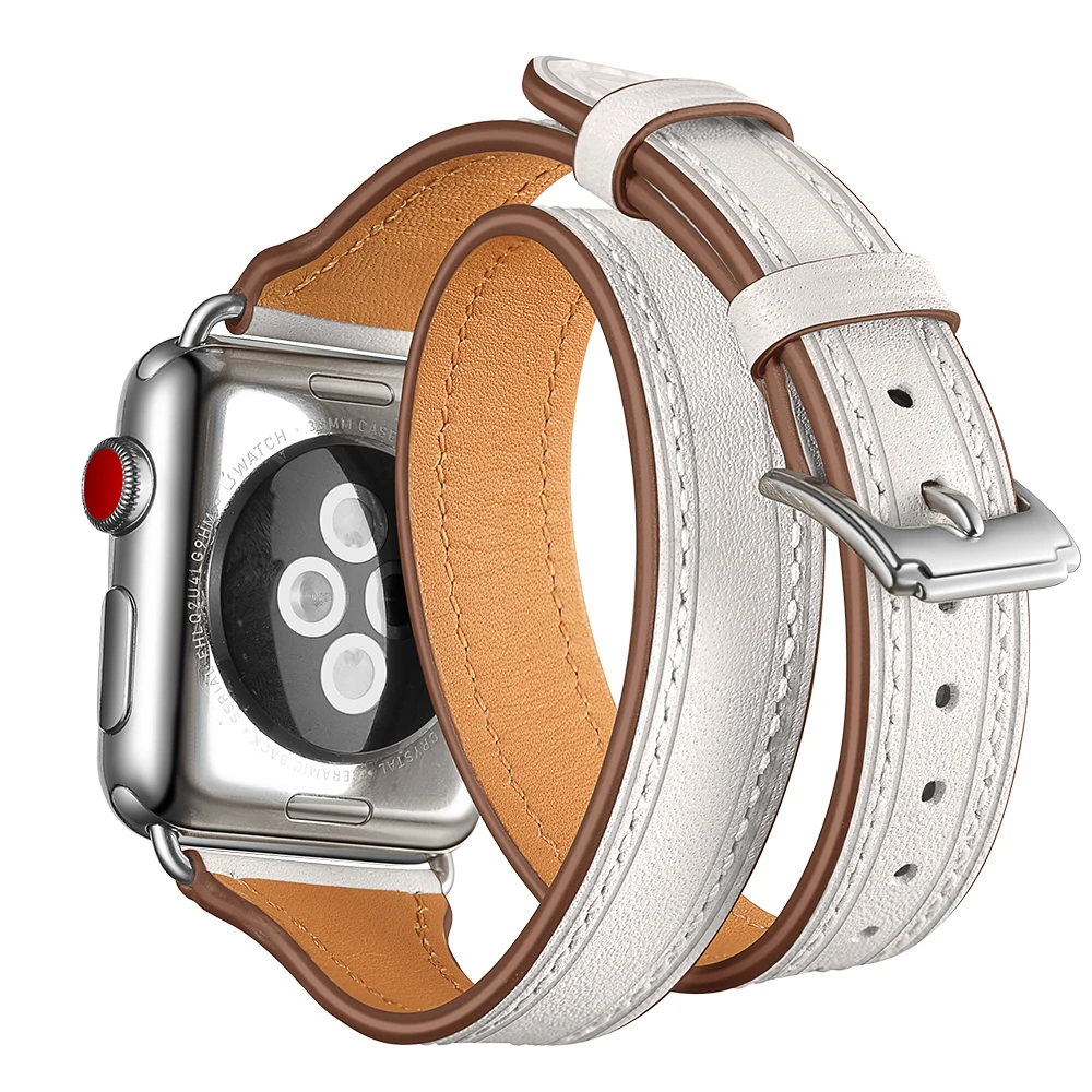 Элегантный двойной тур из натуральной кожи ремешок для Apple Watch Series 4 3 2 1 Женский