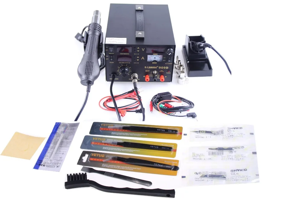 

DHL free shipping 3in1 saike 909D soldering station hot air gun 110V/220V/700W soldering iron saike 909d soldering machine 3 in1