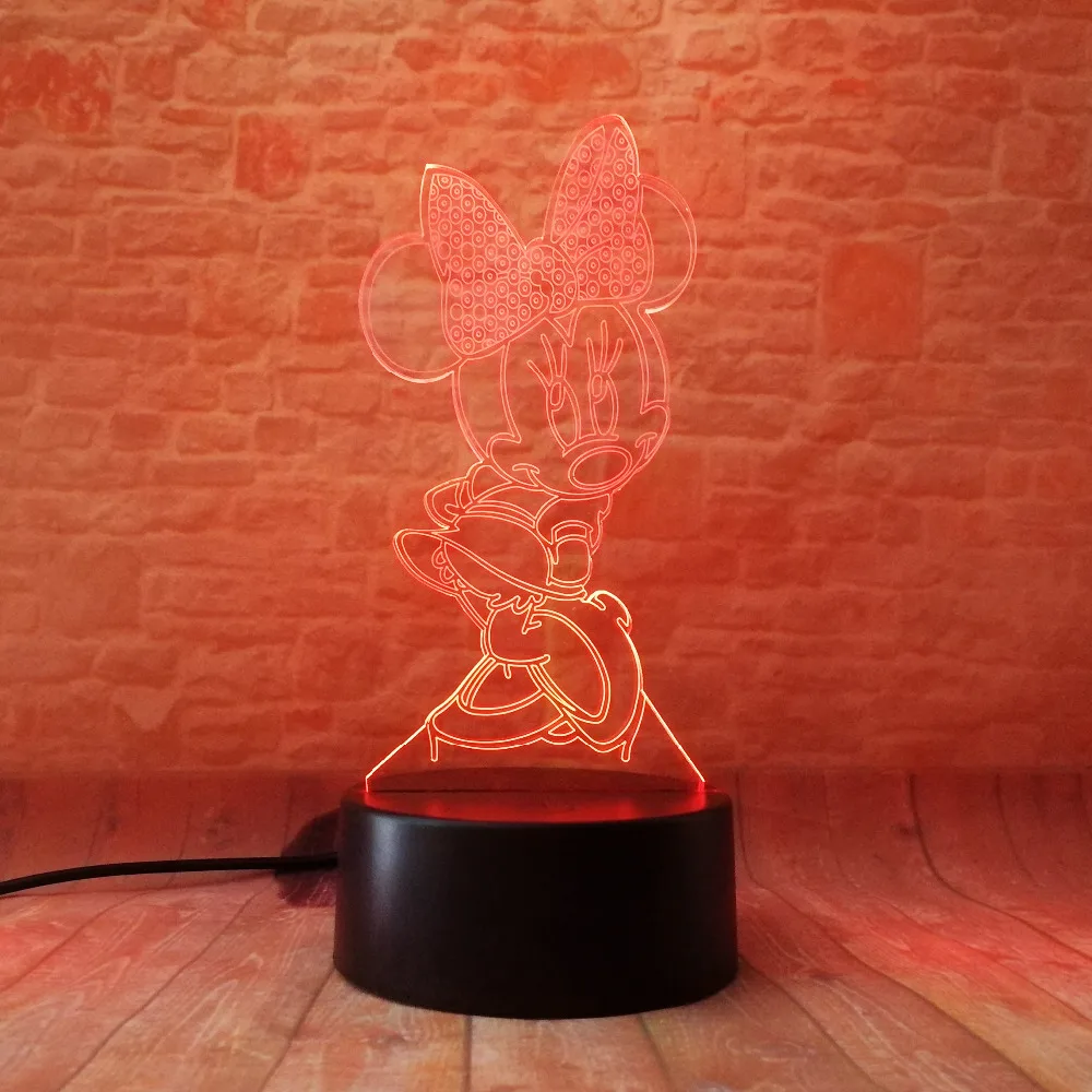 Мультяшный светящийся ночник для девочек с Микки и Минни Маус 3D светодиодный