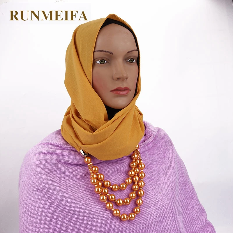 RUNMEIFA кулон шарф ожерелье жемчужное ожерелье s для женщин шифон хиджаб кулон ювелирные изделия обертывание платок женские аксессуары