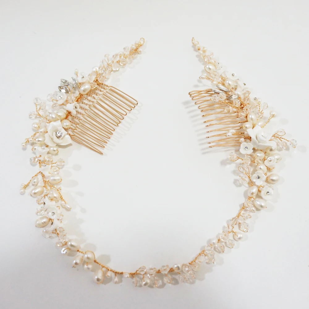 Нежный пресноводного жемчуга женский головной убор со стразами и кристаллами