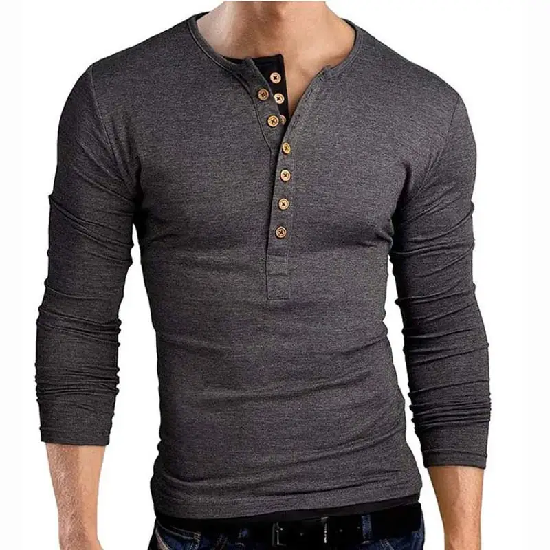 Новая Серая Футболка Homme 2019 двойная v образный вырез Henley рубашка с длинным рукавом