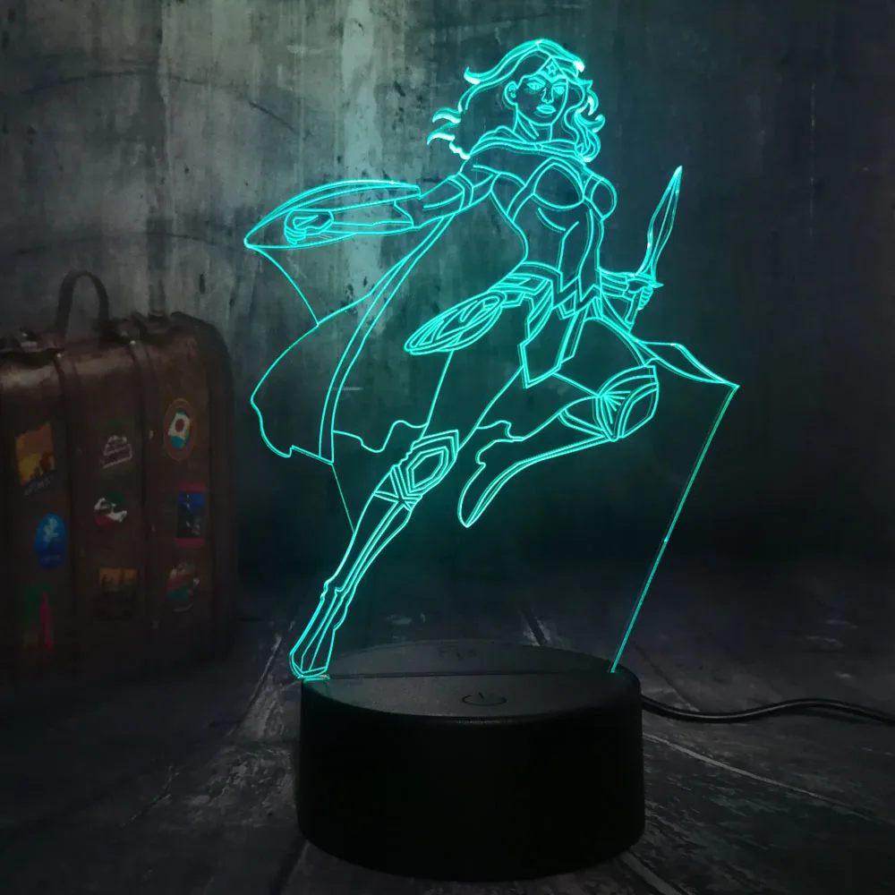 Ночной светильник DC Super Hero Cool Wonder Woman 3D LED RGB 7 цветов настольная лампа для детей