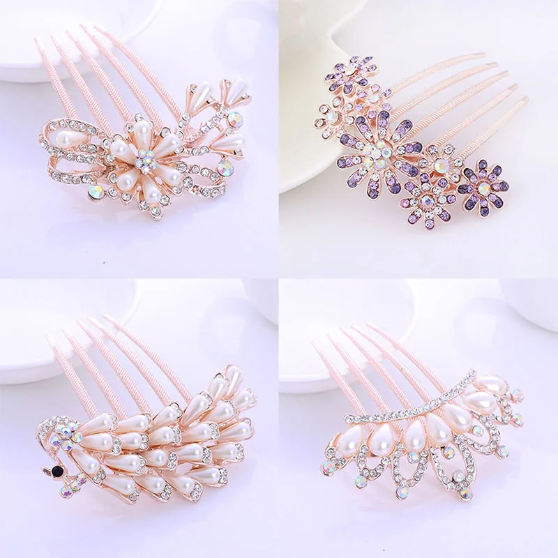 Модная заколка для волос с кристаллами и цветами жемчужные заколки женские
