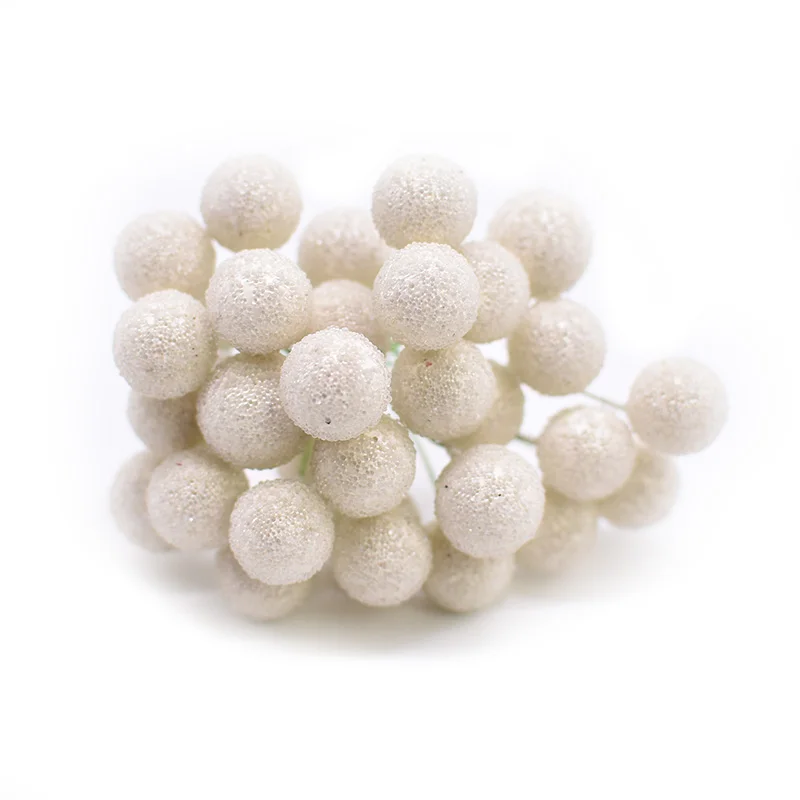 Белый 20 шт 15 мм Мини Поддельные фрукты стекло ягоды искусственный гранат красный букет цветов вишневого дерева тычинки Рождественские декоративные DIY венок Ремесло - Цвет: Белый