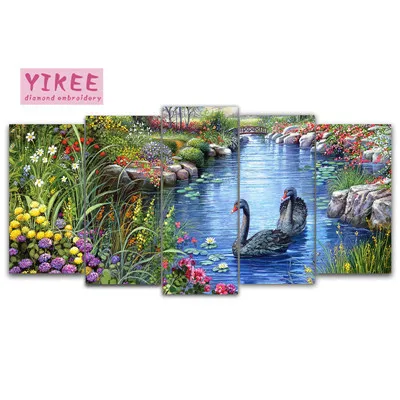 H520 YIKEE алмазная живопись 5 шт., полный квадрат, алмазная вышивка, мульти картины, алмазная живопись Ночная Алмазная вышивка "Живописный ночной город" - Цвет: H520