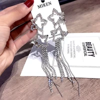 s925 silver needle%ef%bc%8czircon tassel earrings five pentagon star crystal earrings fashion jewelry accessories wholesaletf475