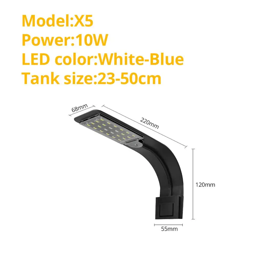X5 White Blue Light Светодиодный Светильник-ночник для аквариума 6 Вт, 10 Вт, 15 Вт, пристегивающийся светильник для аквариума, ночной Светильник для аквариума, светодиодный светильник - Испускаемый цвет: X5 White Blue Light