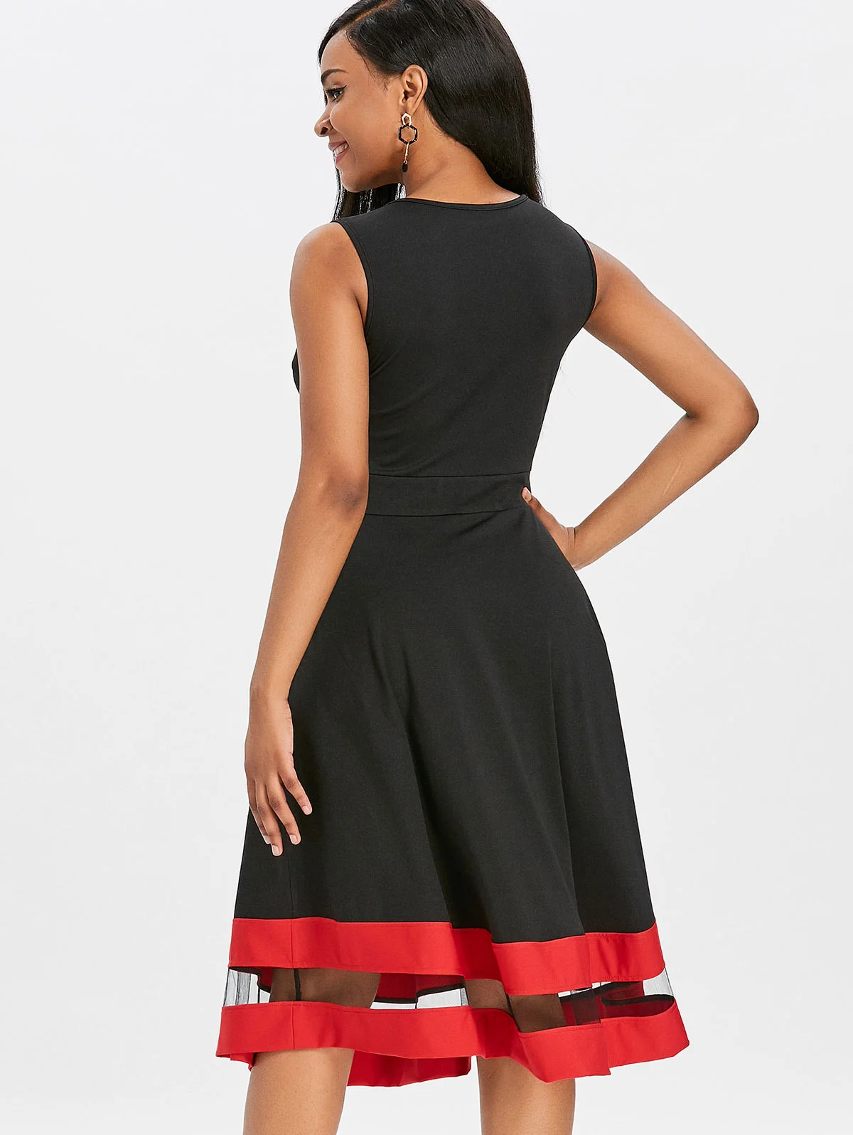 VESTLINDA Sheer Mesh Insert контрастная отделка линия миди женское платье для катания на