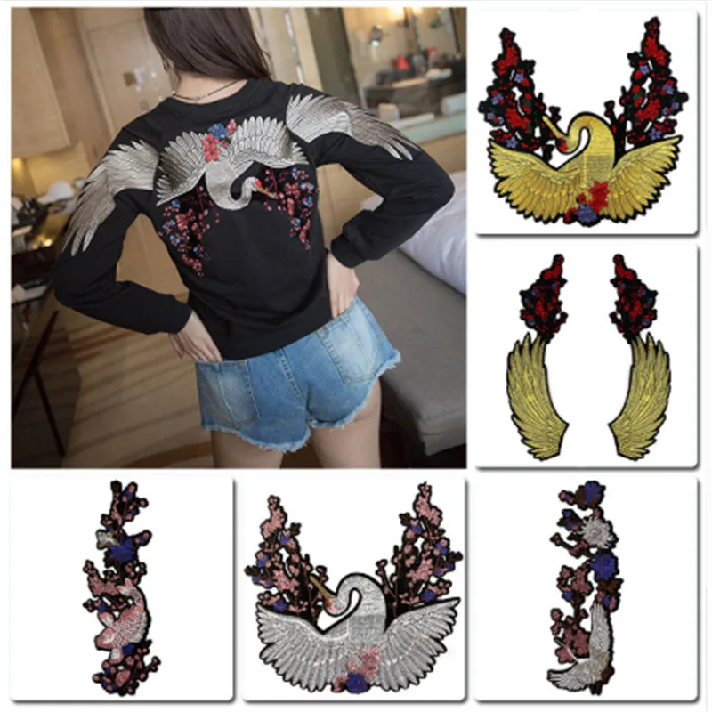 

Angel Crane Pattern Embroidery Iron On Big Patches For Clothing Appliqued Decoration Of Women Garment Or Pillow Accessories