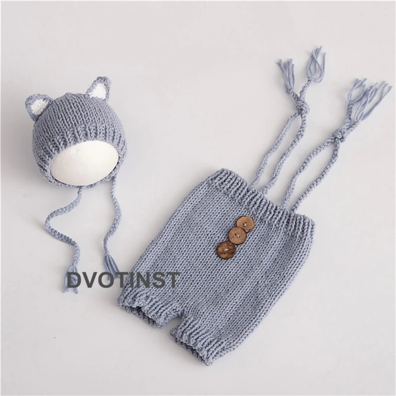 Dvotinst Baby Newborn Photography Props Panda Fox Hat+Doll 2pcs Set Crochet Knit Fotografia Accessories Studio Shoots Photo Prop | Детская