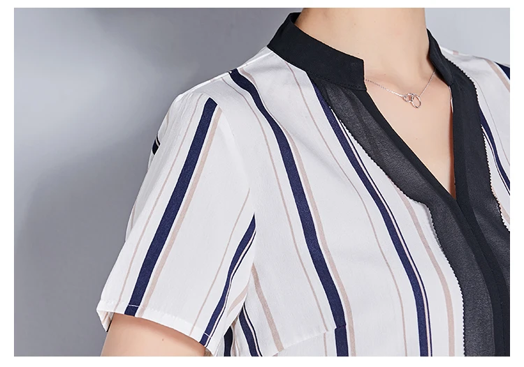 

2021 new summer office lady blouses shirts short sleeved blouses striped women clothing slim fashion lady chiffon shirts 0289 40