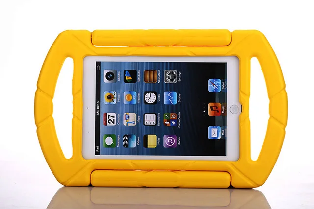 Дети противоударный 3D мультфильм колеса ручка чехол для Apple iPad mini 1 2 3 EVA мягкий стенд держатель чехол для iPad mini 123+ пленка+ стилус - Цвет: Цвет: желтый