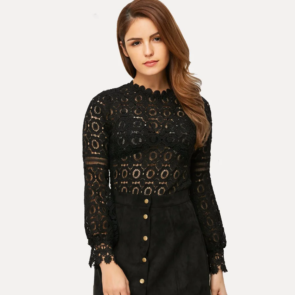 VESTLINDA сексуальная белая Цветочная кружевная рубашка с вязаными вставками Топ 2017