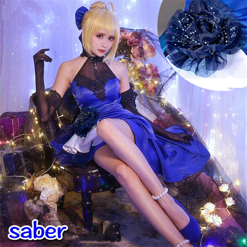 Fate Grand order saber Arturia Pendragon Косплей-костюм женское синее сексуальное платье для