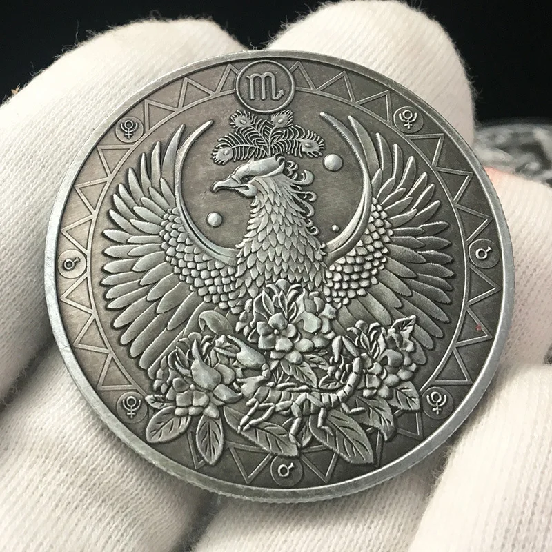 Scorpio 12 созвездий, старинное серебро, тисненая монета с раком, памятная монета, любовь, Русалка, солнце, Бог, монета, украшение для дома, аксессуары - Цвет: Scorpio