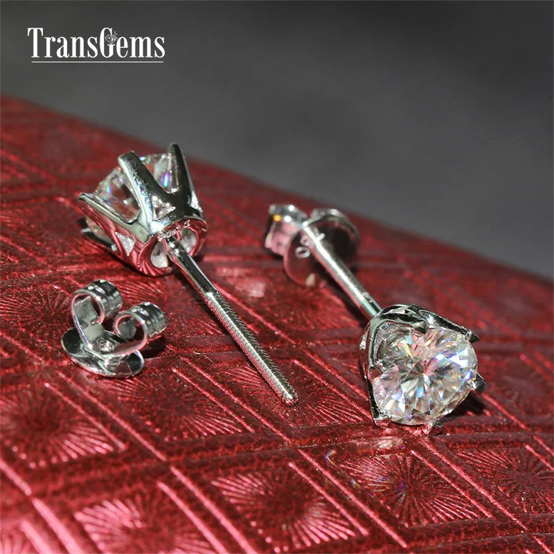 Серьги-гвоздики с муассанитом, 14 K, 585, белое золото, CTW, 6 мм, F цвет, серьги для женщин, свадебные подарки