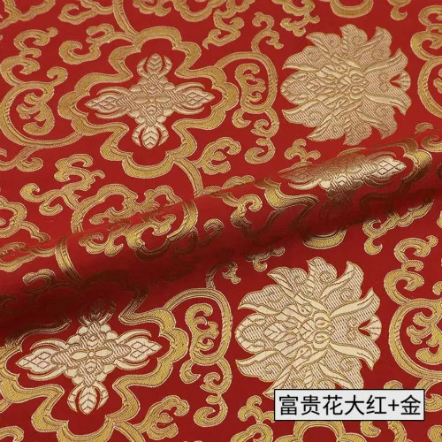 Rich Flower Red Gold Width 150cm Chinese Red Tang Suit Cheongsam Sheet Cloth Silk Like Damask Jacquard Brocade Metallic Fabric - Цвет: Rich Flower Red Gold