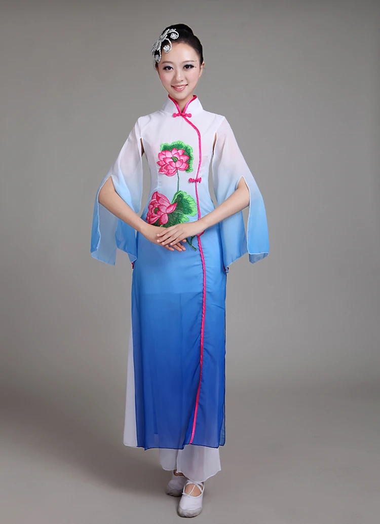 Женские китайские народные танцевальные костюмы 6 цветов с блестками и вышивкой