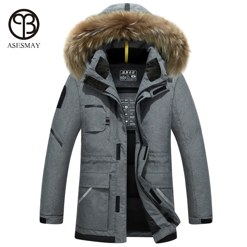 

Мужская зимняя куртка с капюшоном и гусиными перьями