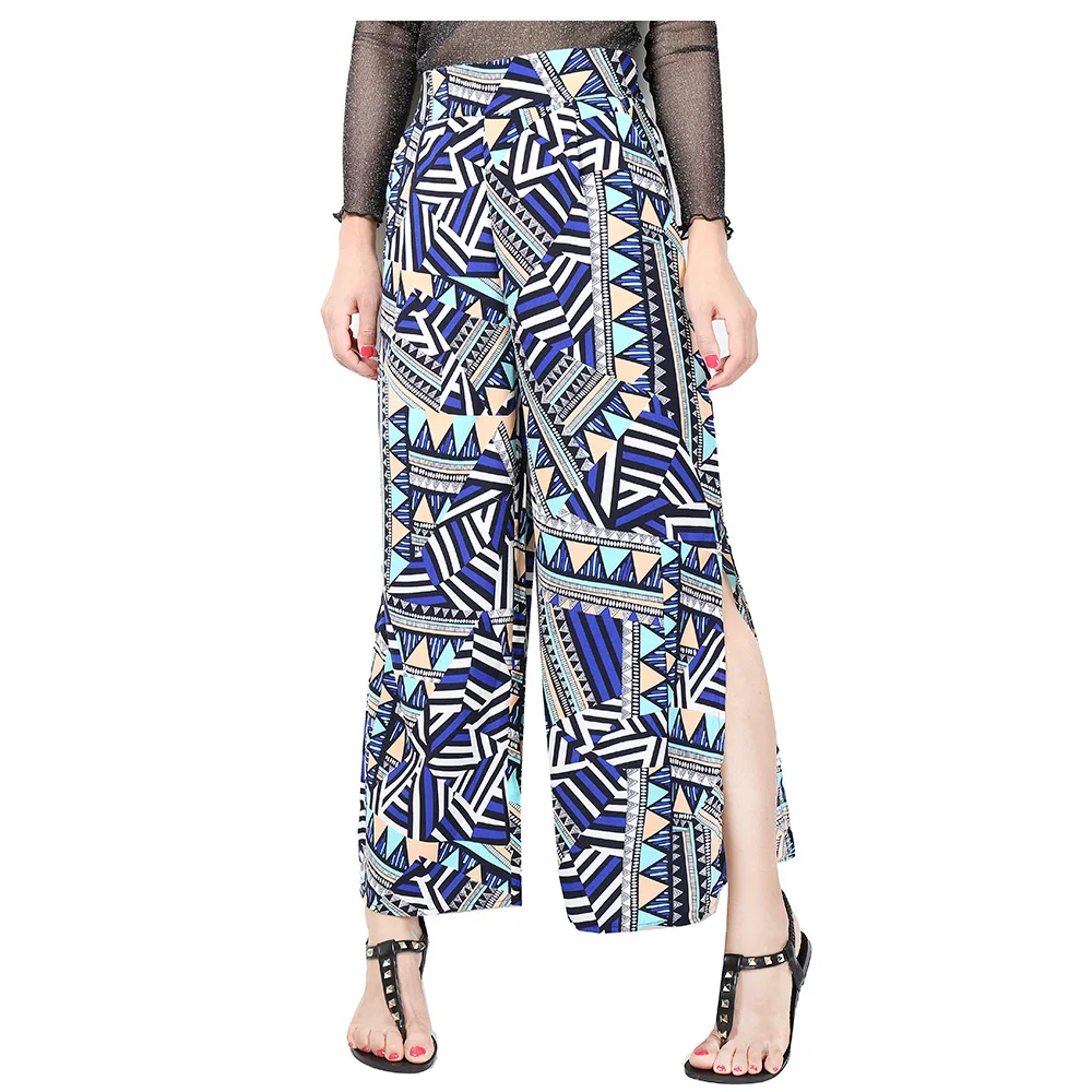 MaxLindy женские Винтаж геометрический рисунок печатных шифона летние широкие брюки