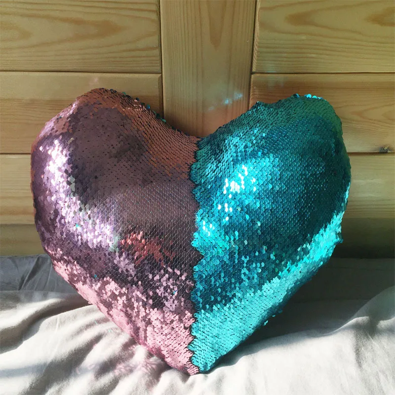 Новая подушка в форме русалки сердца цветной диван с блестками для автомобиля