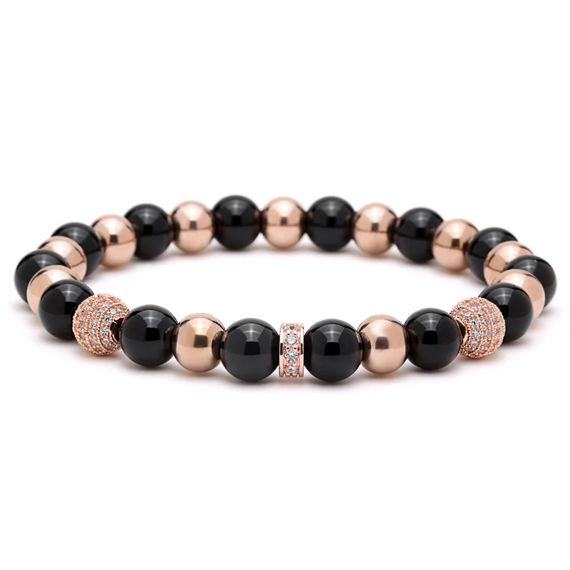Mcllroy Jewelry 8mm Micro Inlay Black Zircons Lucky Cz Beads Bracelets with Bright Stone Beaded | Украшения и аксессуары