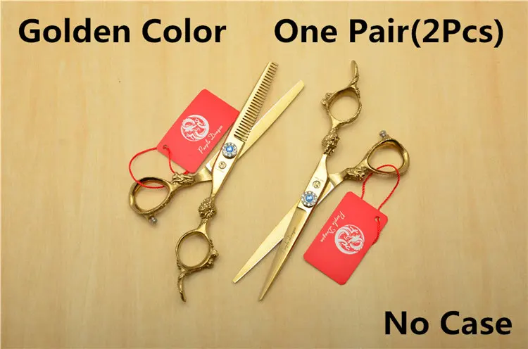 2Pcs No Case 2 шт. 6,0 ''Золотой 440C Профессиональный человеческие волосы Парикмахерские ножницы+ филировочные ножницы Big Dragon ручка Z9004 - Цвет: 2Pcs No Case