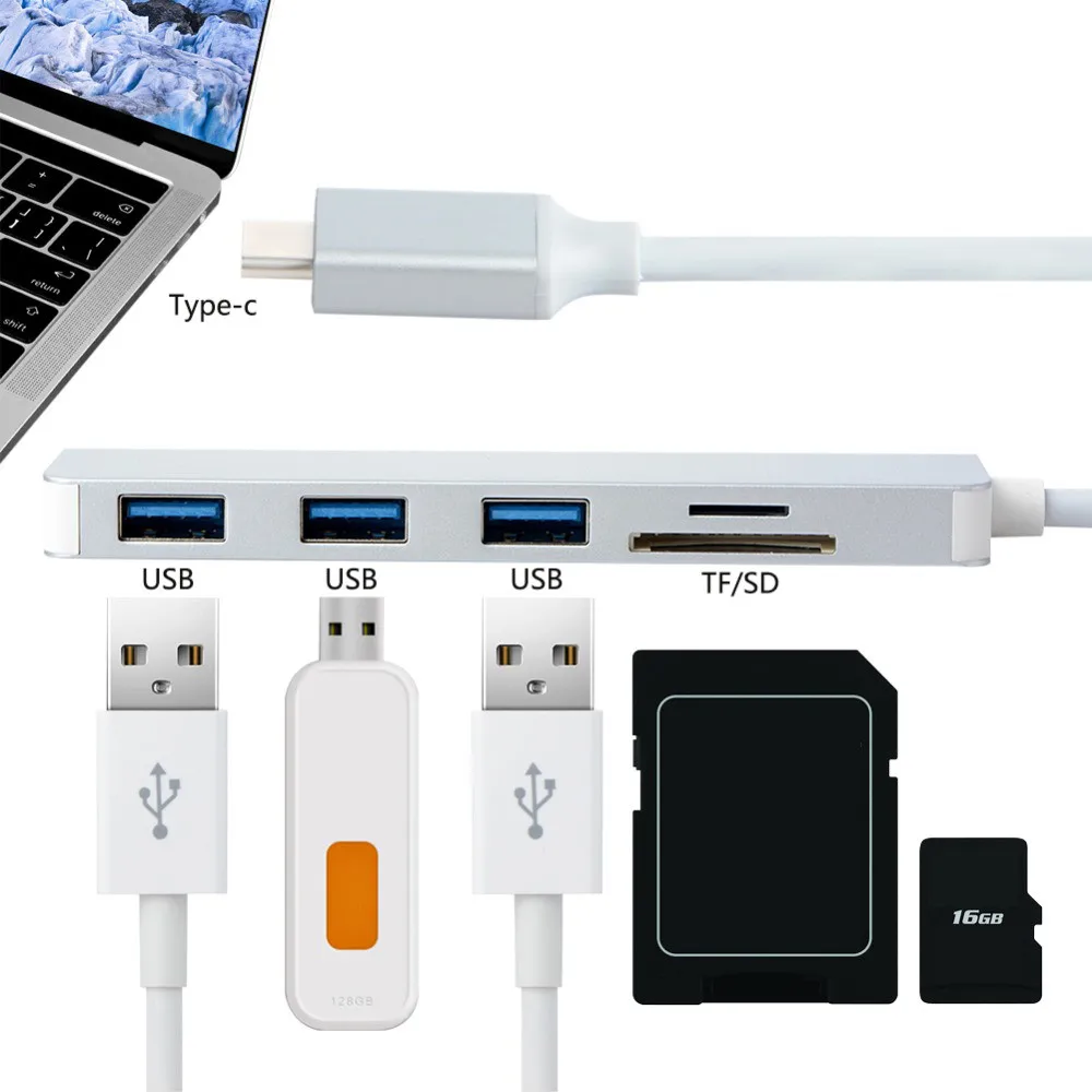 Type C USB 3 0 для 3xusb 5в1 концентратор адаптер SD TF кардридер компьютера Поддержка SDHC UHS I