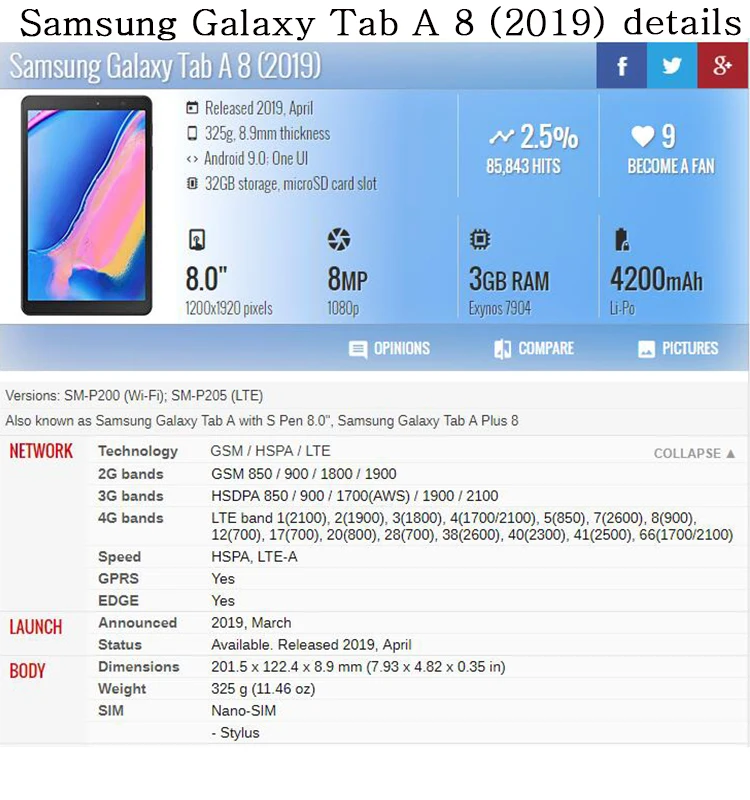 Флип-чехол для планшета для Samsung Galaxy Tab A 8," дюймов кожаный чехол для P200 P205 SM-P200 SM-P205 Fundas