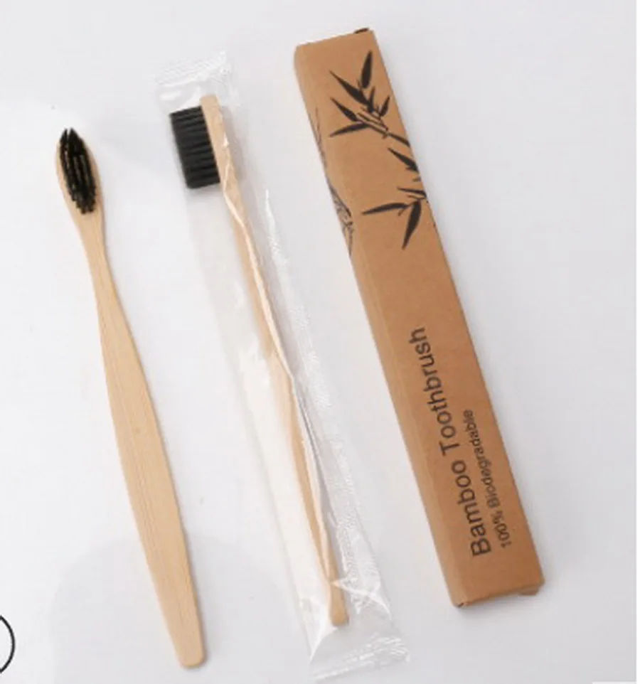 Черный DHL 200pcs Soft Fibre Environmentally Wood Toothbrush Bamboo ToothBrush Wooden Handle Tooth brush - Цвет: Черный