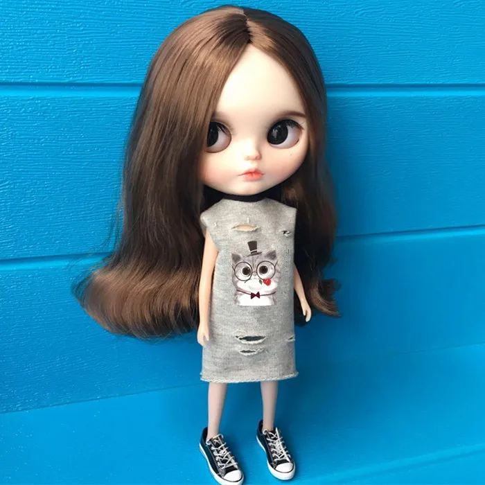 1/6 Одежда для куклы аксессуары Blyth Doll серая Повседневная картонная футболка