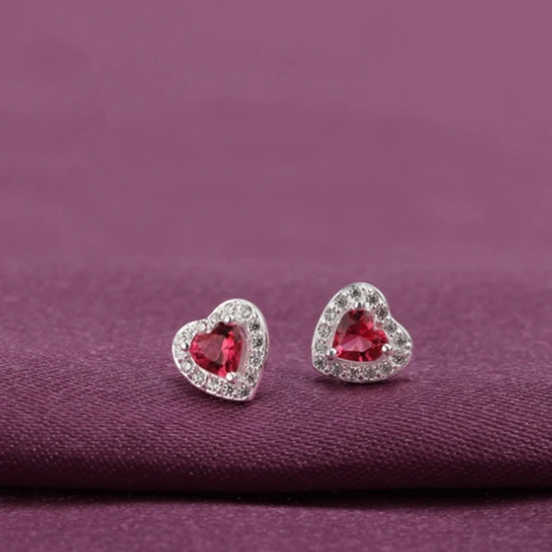 Женские серьги гвоздики из серебра 925 пробы с красным камнем|stud earrings|accessories