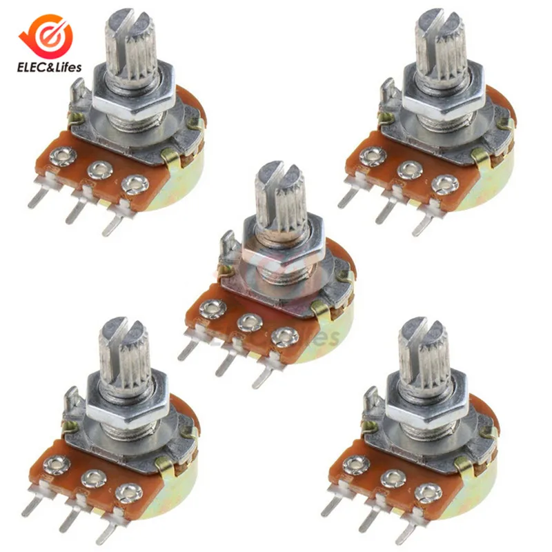 

5PCS WH148 Rotary Potentiometer 1K 10K 20K 50K 100K 500K ohm Linear 3 Pin 15mm Knob Potentiometer Switch with Nuts And Washers