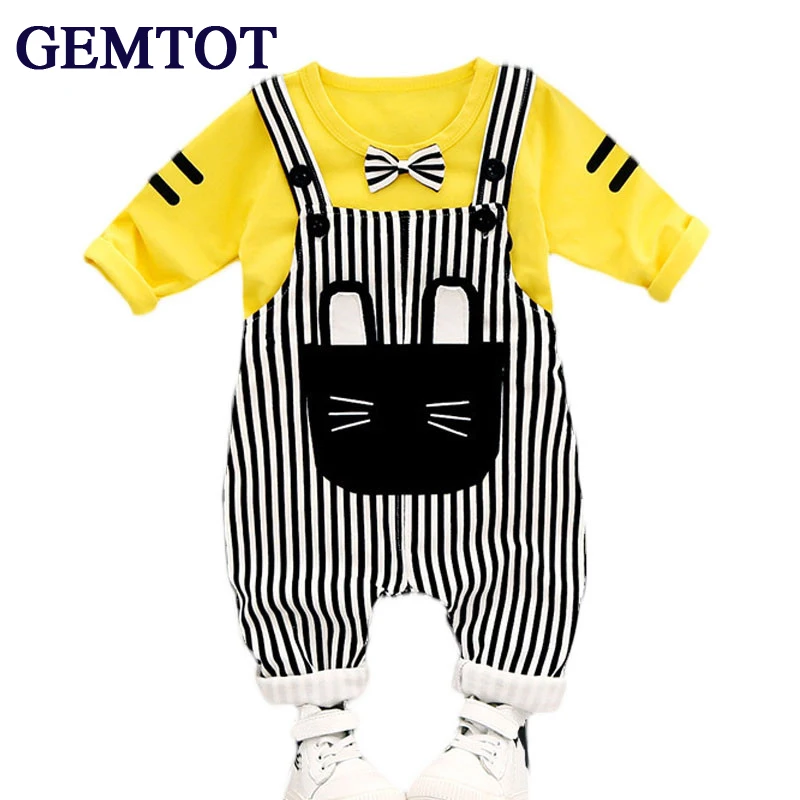 

GEMTOT 2017 Infant Boys Baby Fashion Belt Pants Set Long-sleeved T-shirt + striped pants 2 pieces for 0-4Yrs kids k1