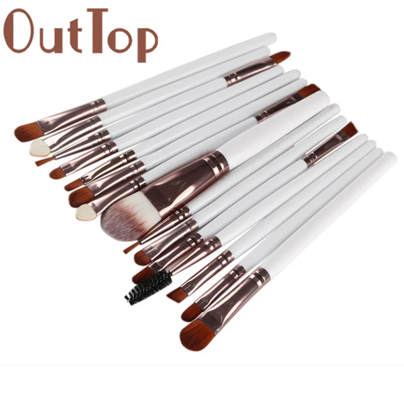 OutTop Beauty 15pcs White Makeup Brush Set tools Make-up Toiletry Kit Wool Make Up X# dropship | Красота и здоровье