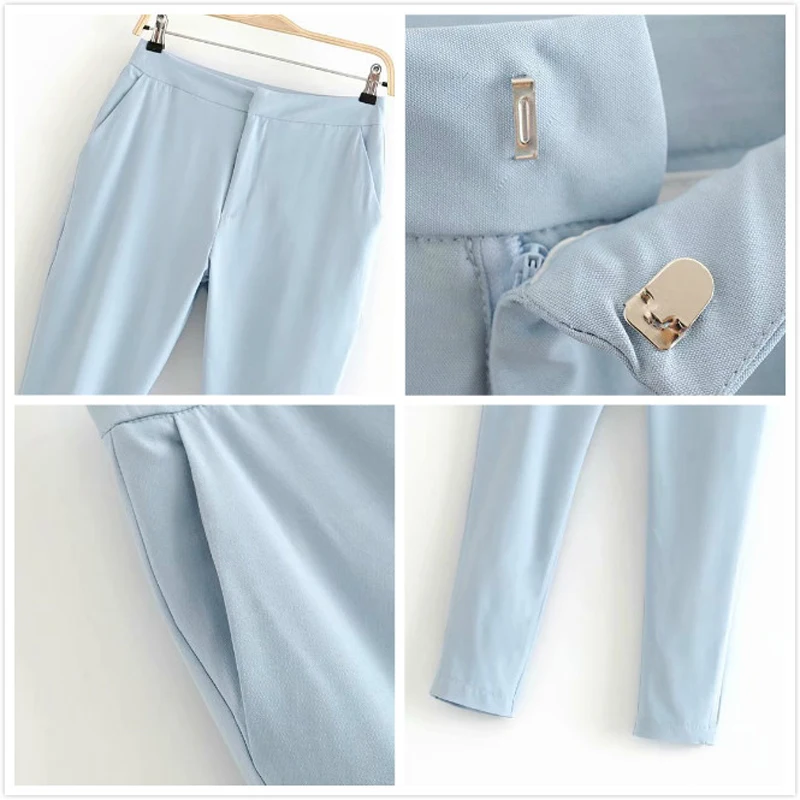 Брюки женские на молнии прямые с кнопками облегающие для офиса весну-лето 2019 |