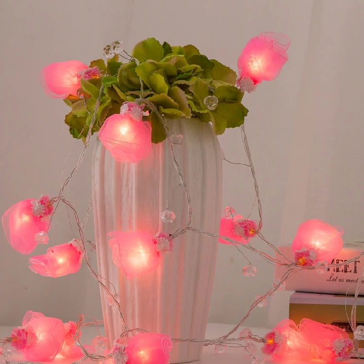 Светодиодный ночник USB Сказочный светильник атласная роза с бусинами гирлянда на