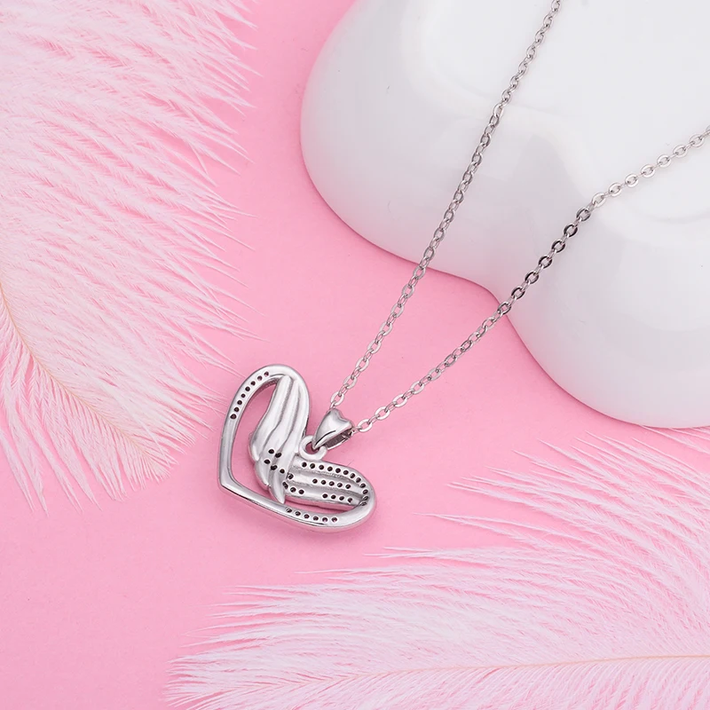 Ангел звонящий Настоящее серебро 925 пробы сердце с крыльями кулон ожерелья