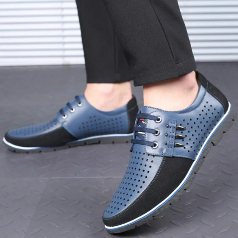 Мужские летние туфли на плоской подошве с вырезами мужские для вождения со