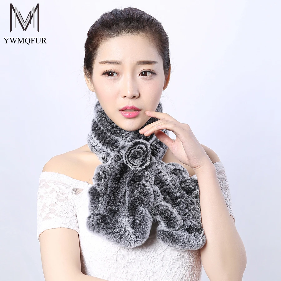YWMQFUR Россия Горячая 2017 Новинка зимы вязанный Настоящий мех кролика шарф размытый