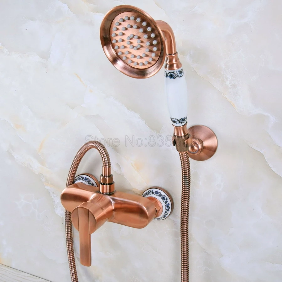 Antique Red Copper Wall Mounted Bathroom Bathtub Faucet Mixer Tap w/Hand Shower tna288 | Обустройство дома
