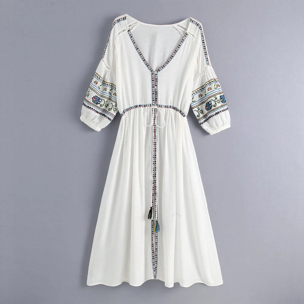TEELYNN хлопковое белое платье Цветочные вышитые пикантные летние платья с