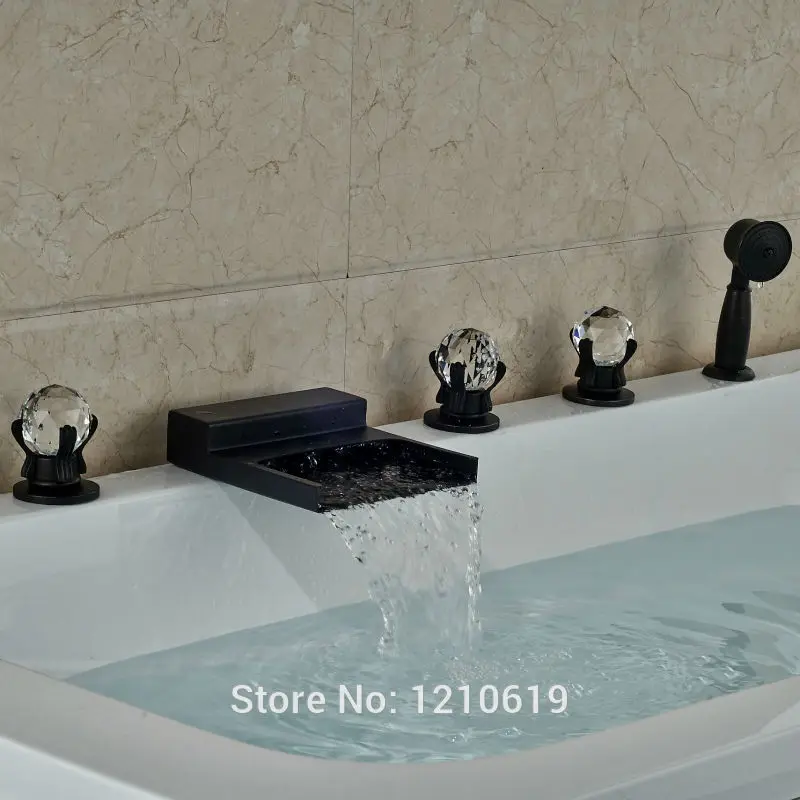 Newly Oil Rubbed Bronze Bathroom Tub Faucet w/ Hand Sprayer Waterfall Bathtub Mixer Tap Five Holes | Обустройство дома