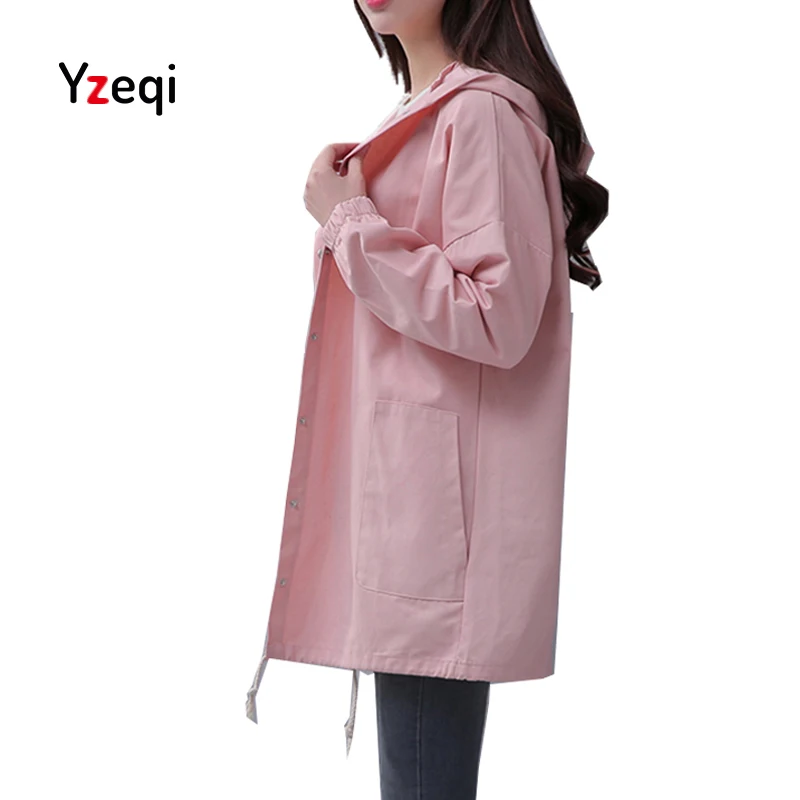 Yzeqi Весна для женщин куртка Drawstring Hem одежда с длинным рукавом пальто капюшоном
