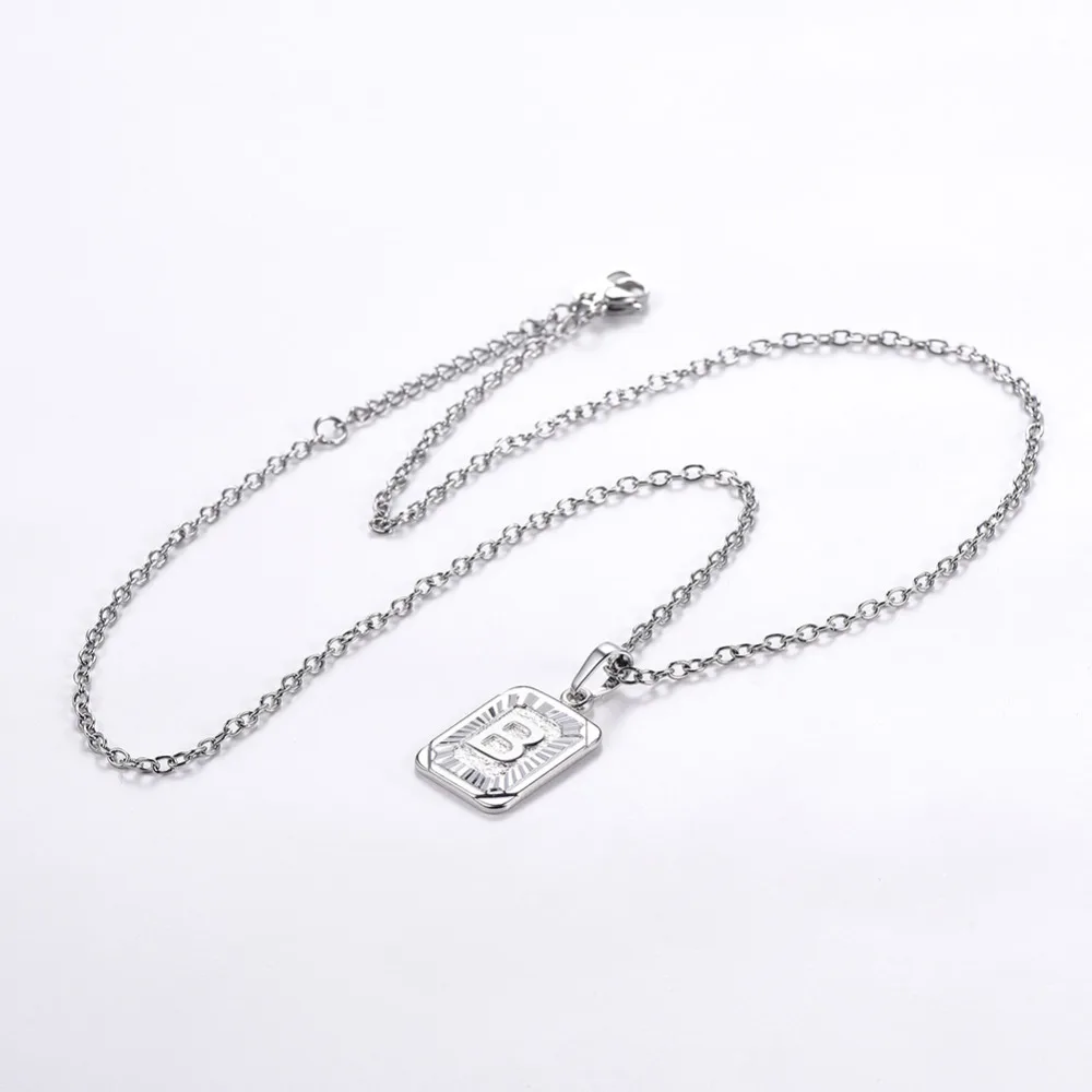 U7 Square Letters Necklaces Pendant Chain Necklace for Women Men English Initial Name Alphabet Jewelry Best Birthday Gifts P1196
